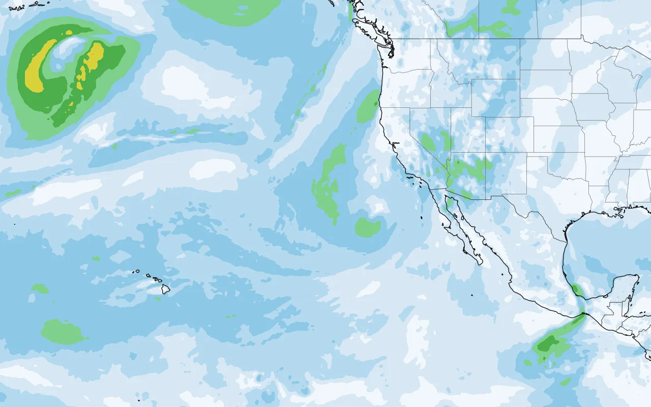 Tropical Storm Vance: NHC forecast track and cone over the GFS wind gust map, Eastern & Central Pacific