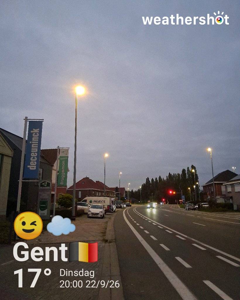 Cloudy night weather in Gent, 17°C — September 22, 2026 (community photo)