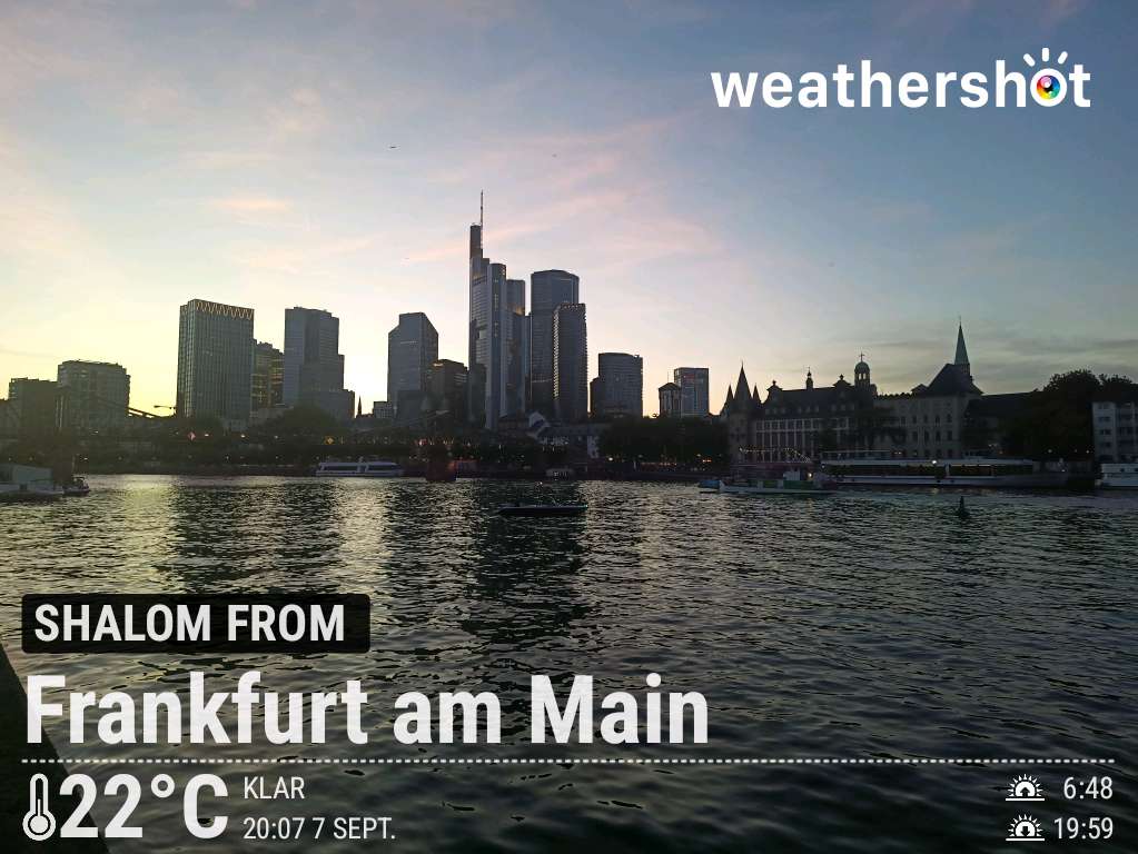 Clear night weather in Frankfurt am Main, 22°C — September 7, 2025 (community photo)