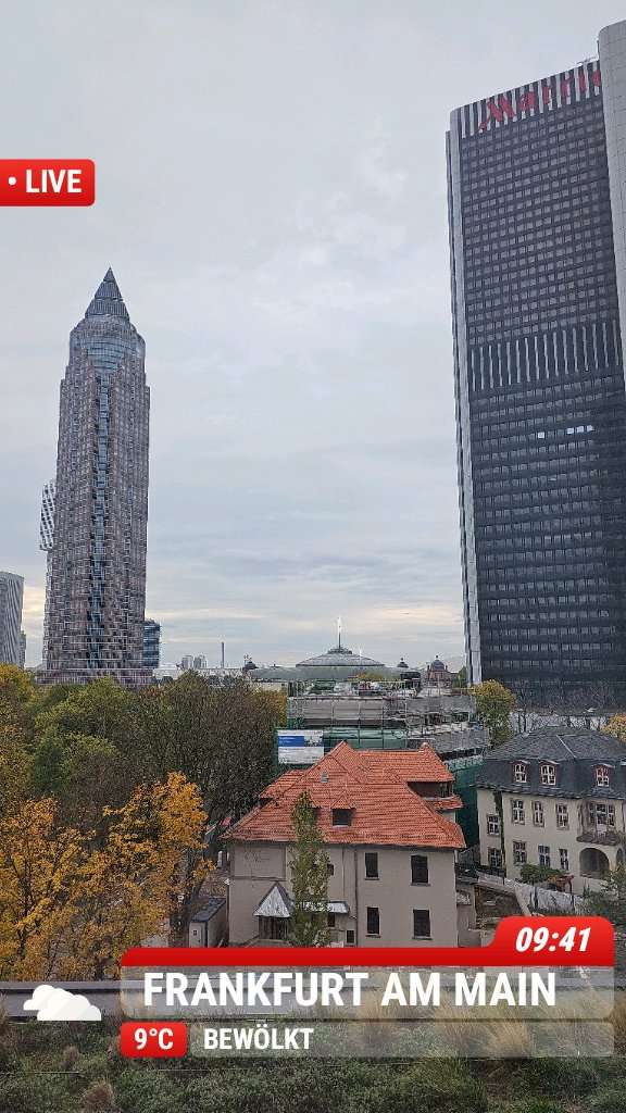 Cloudy weather in Frankfurt am Main, 9°C — November 1, 2025 (community photo)
