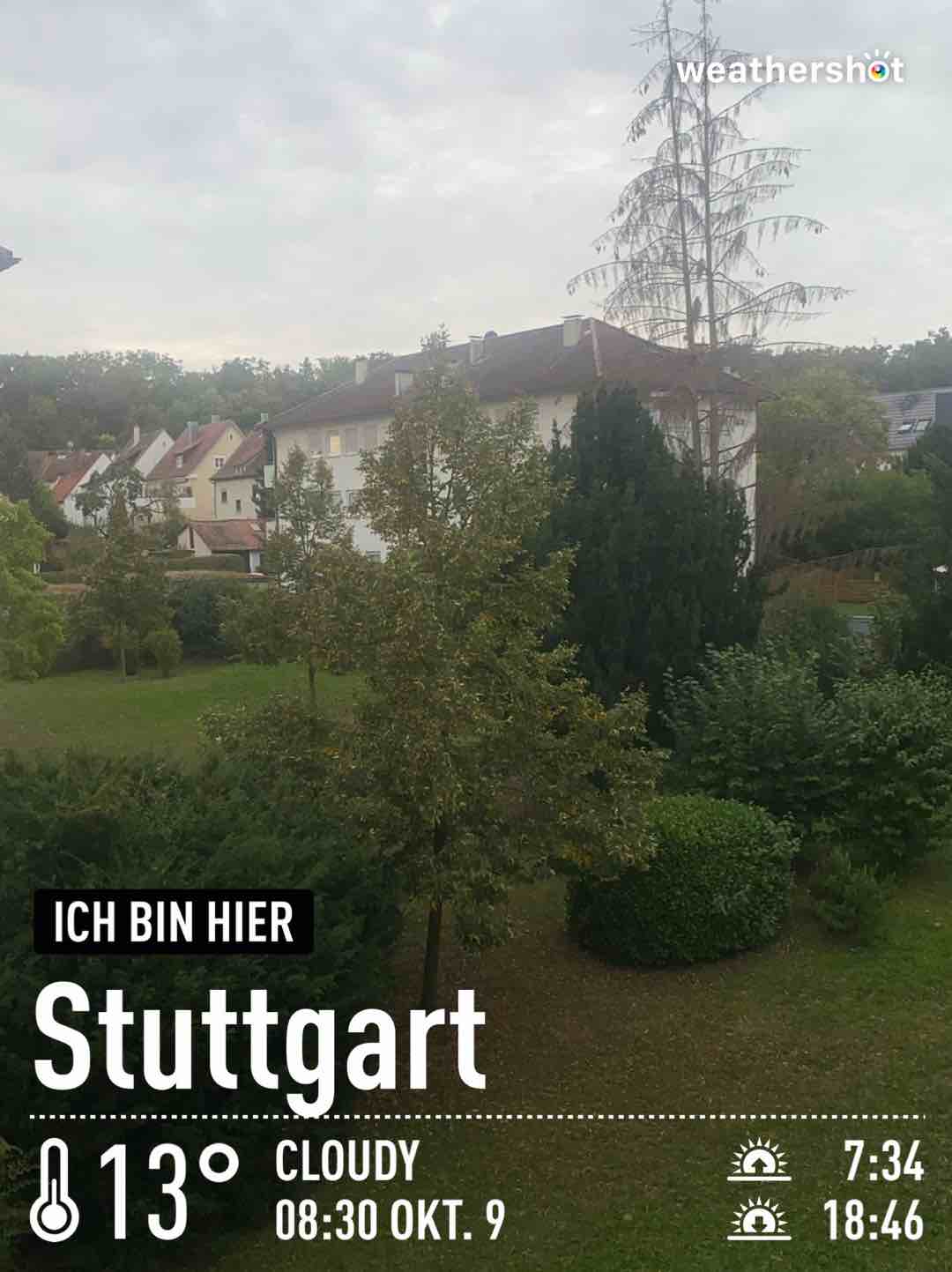 Cloudy weather in Stuttgart, 13°C — October 9, 2023 (community photo)
