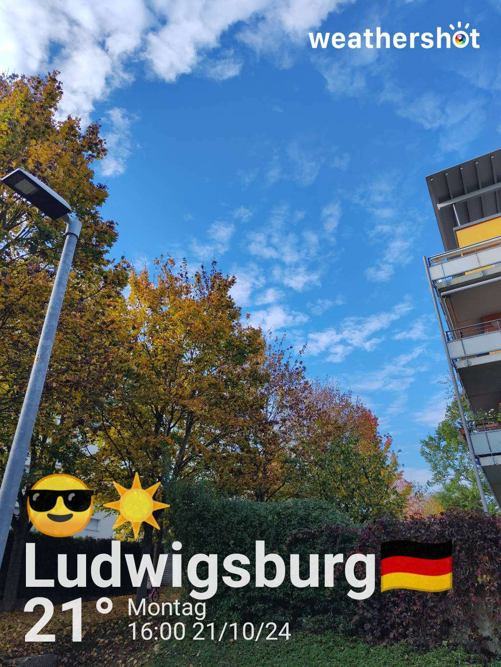 Sunny weather in Ludwigsburg, 21°C — October 21, 2024 (community photo)
