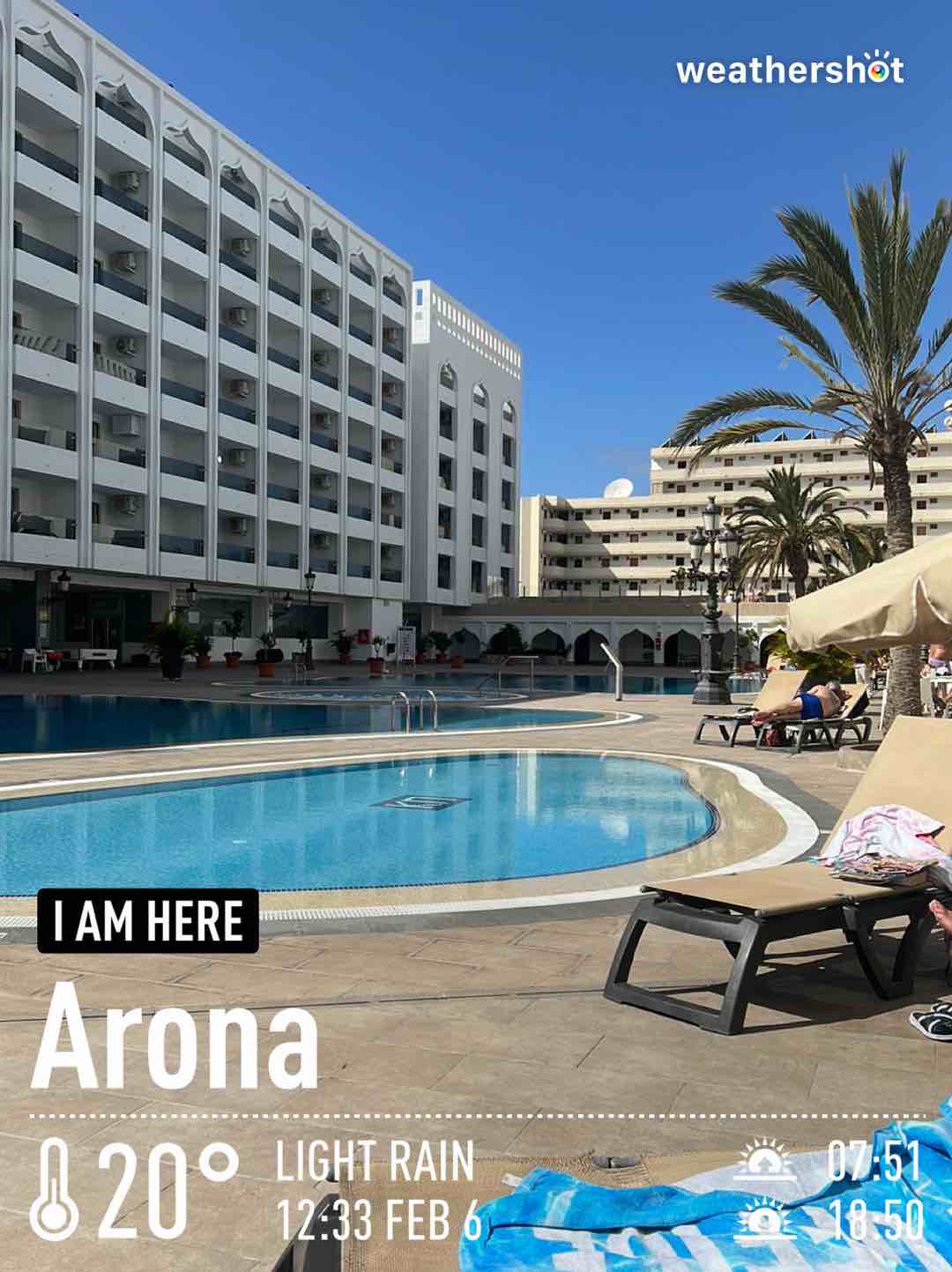 Weathershot photo, Playa de la Américas, Tenerife, February 2023, 20 °C