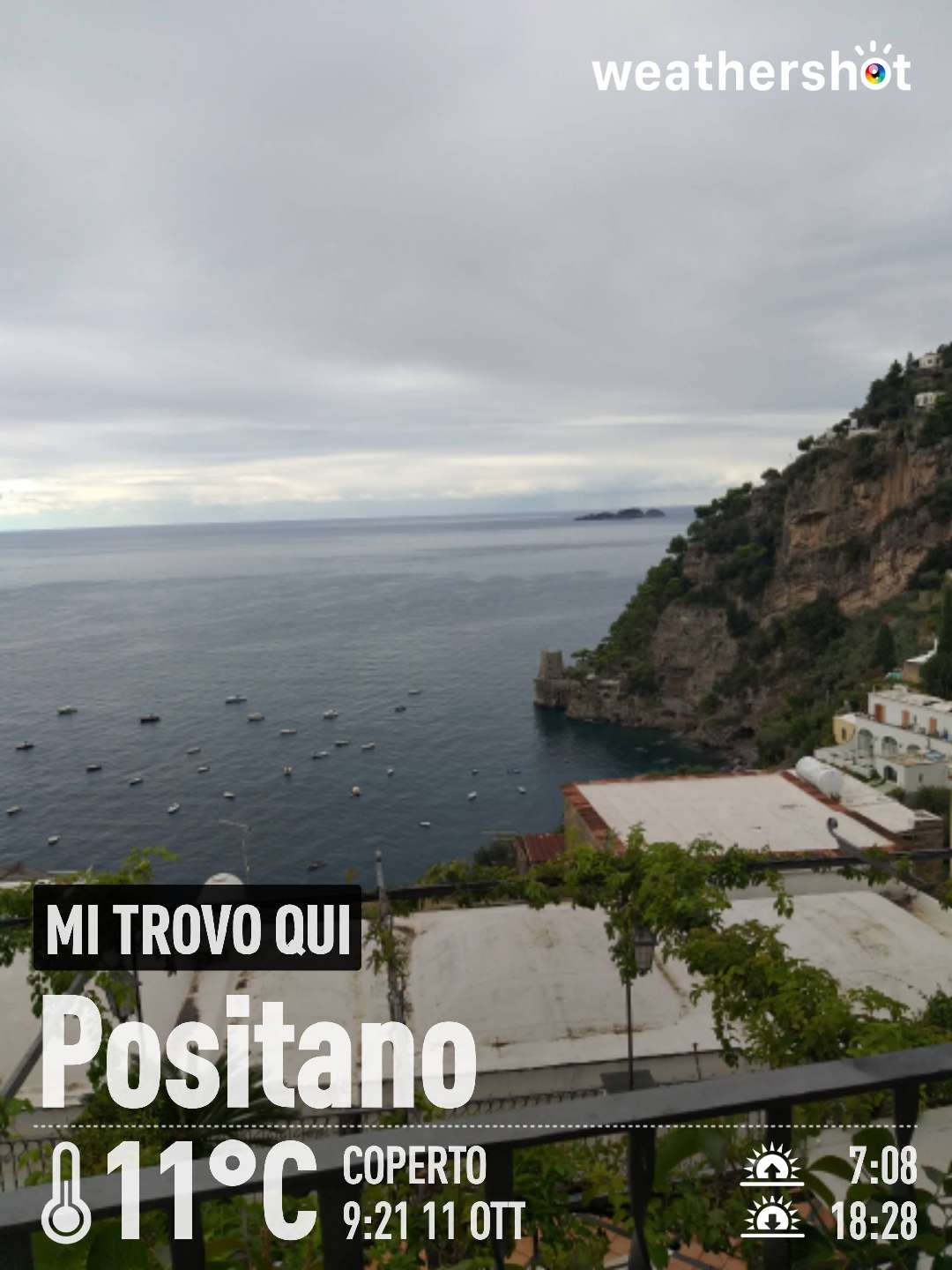 Cloudy weather in Positano, 11°C — October 11, 2021 (community photo)