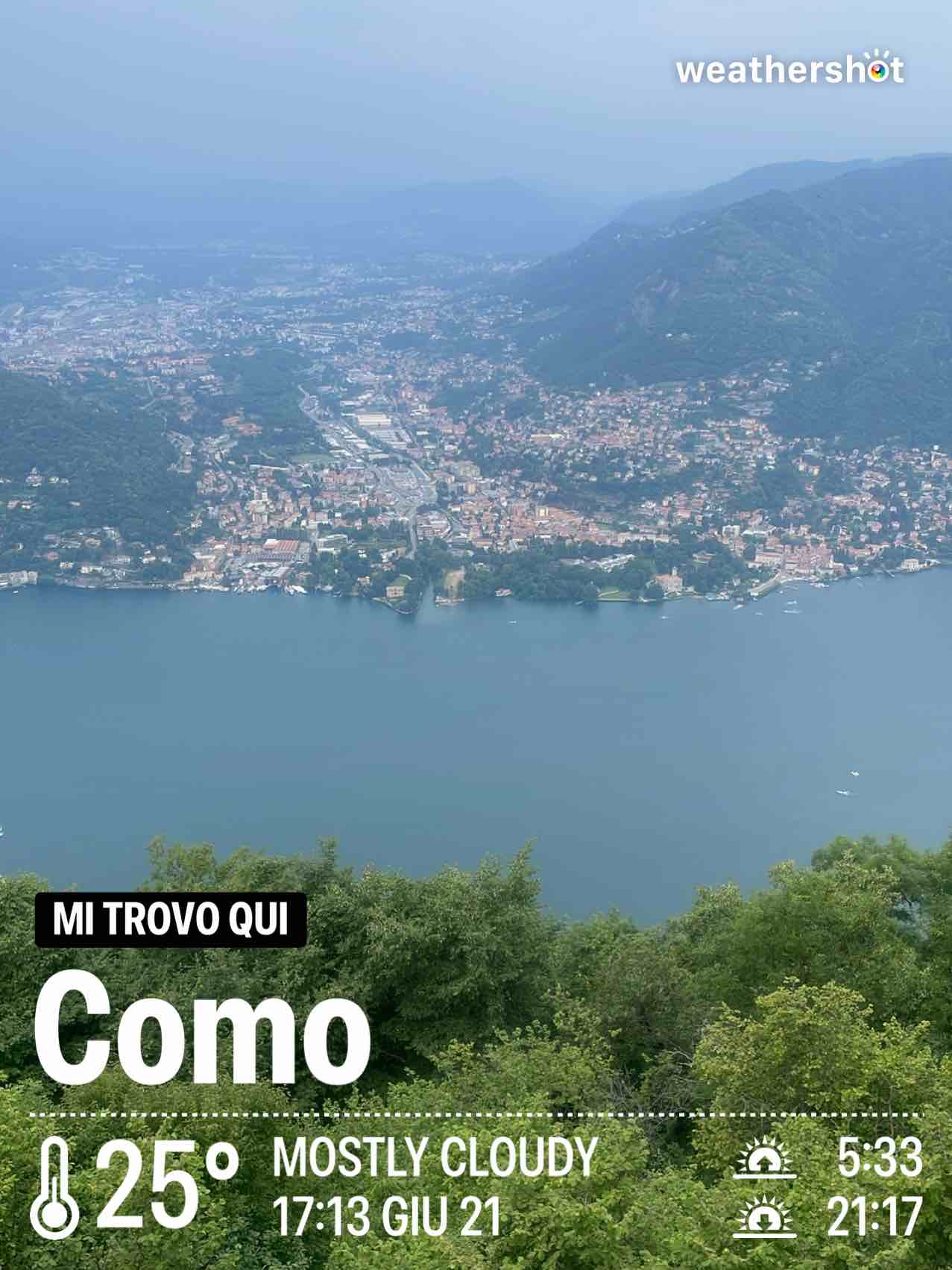 Partly cloudy weather in Brunate, 25°C — June 21, 2025 (community photo)