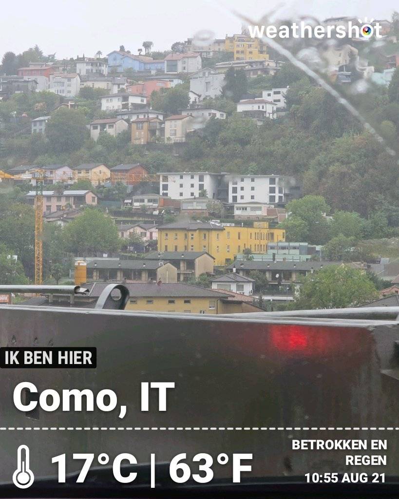 Rainy weather in Como, 17°C — August 21, 2026 (community photo)