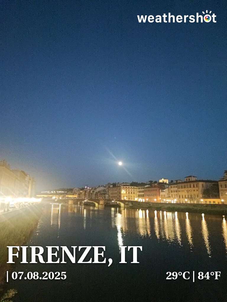 Clear night weather in Firenze, 29°C — August 7, 2025 (community photo)