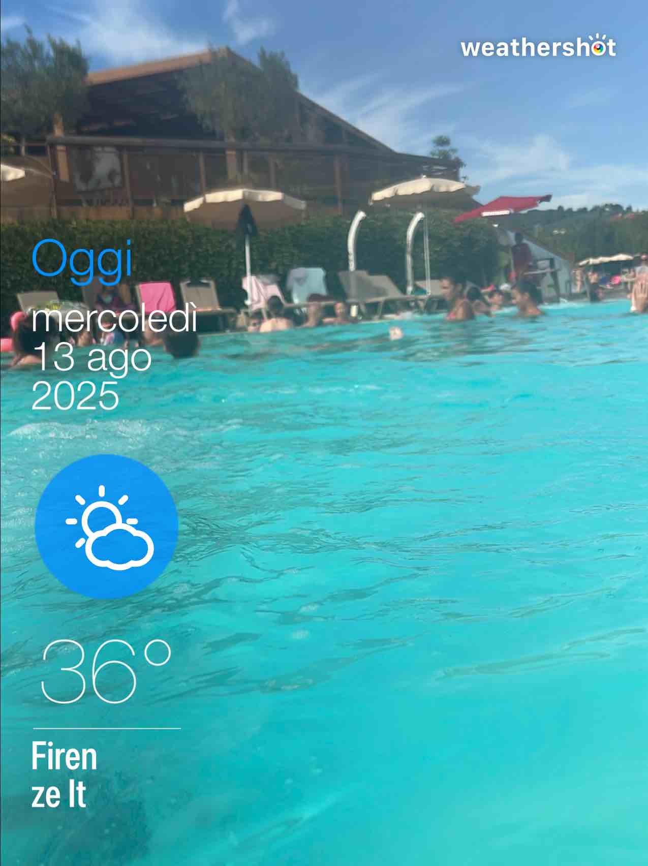 Partly cloudy weather near Florence, 36°C — August 13, 2025 (community photo)