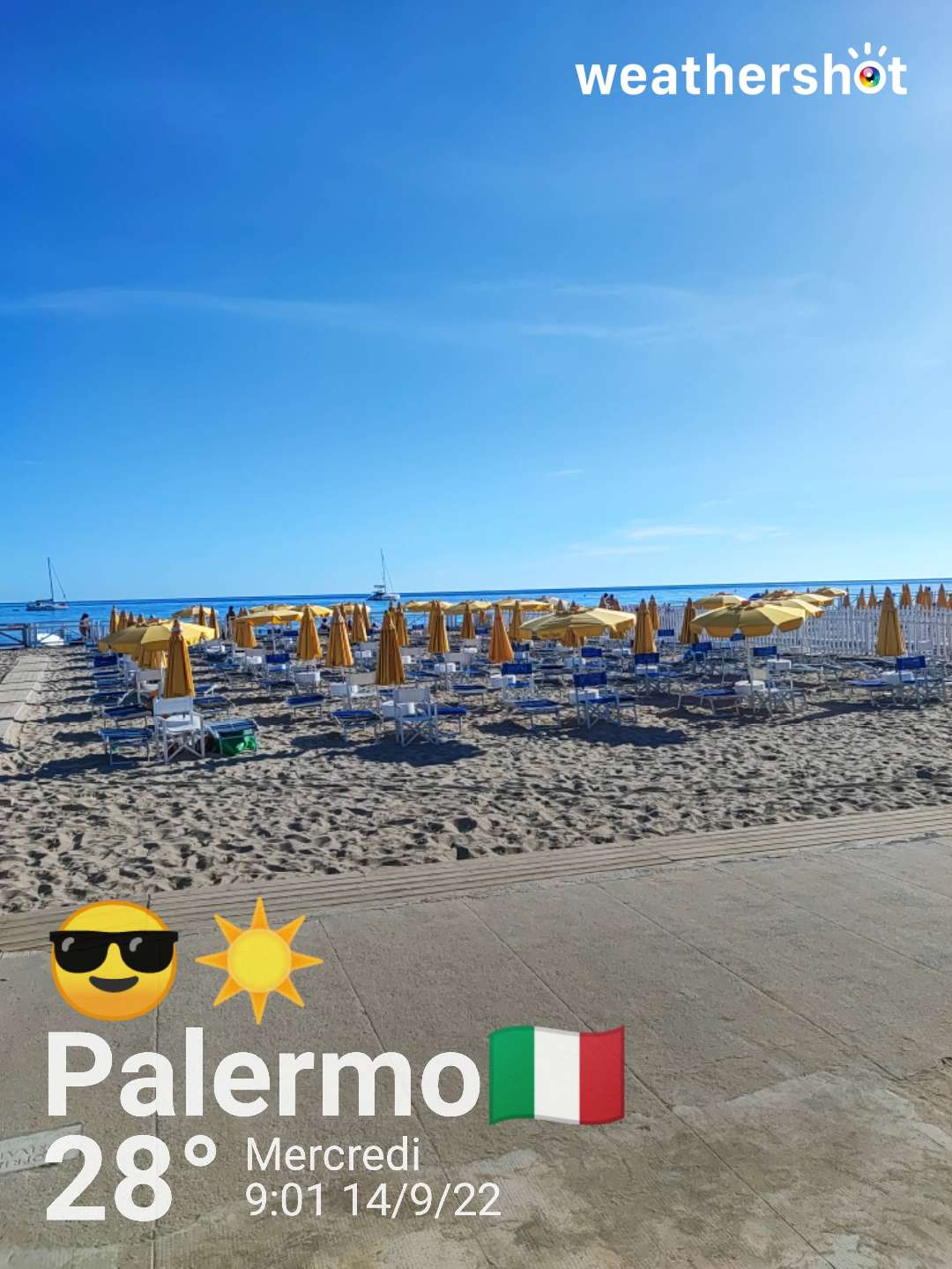 Sunny weather in Palermo, 28°C — September 14, 2022 (community photo)