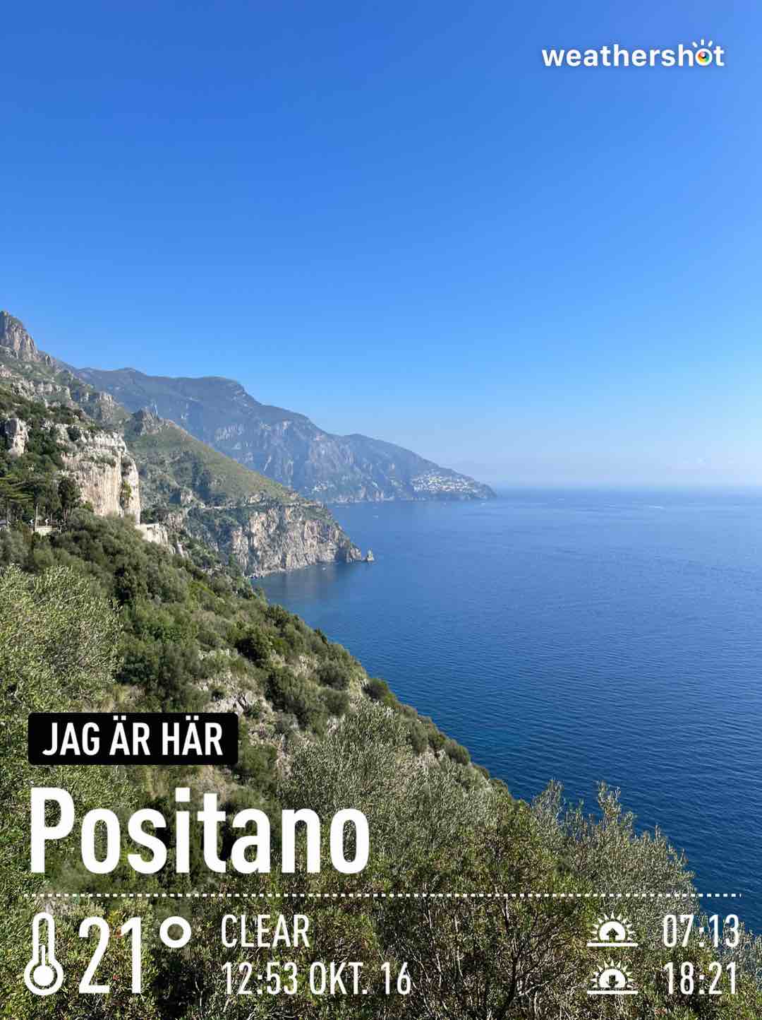 Weather in Positano, 21°C — October 16, 2022 (community photo)