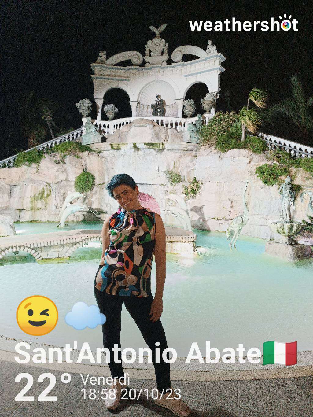 Cloudy night weather in Sant'Antonio Abate, 22°C — October 20, 2023 (community photo)