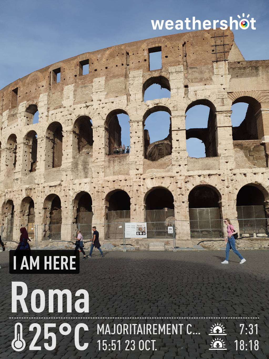 Clear weather in Roma, 25°C — October 23, 2023 (community photo)