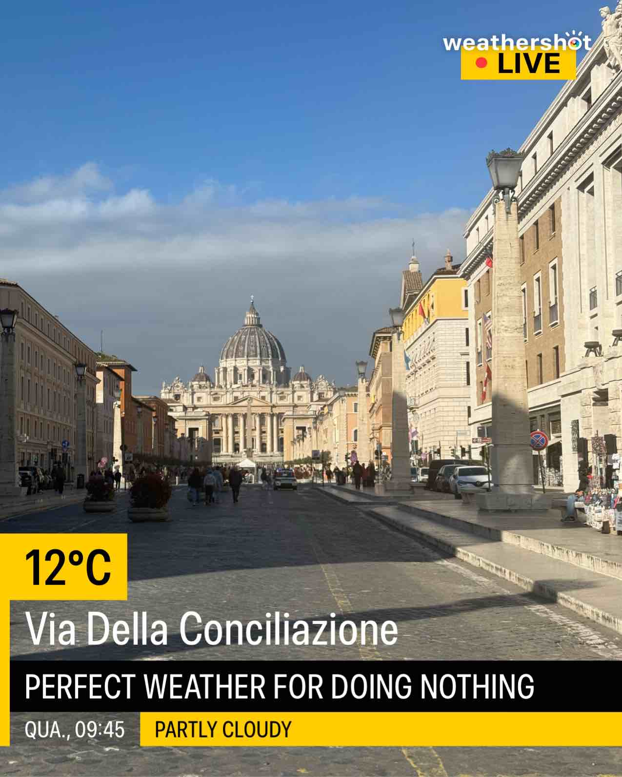 Partly cloudy weather in Roma, 12°C — February 25, 2026 (community photo)