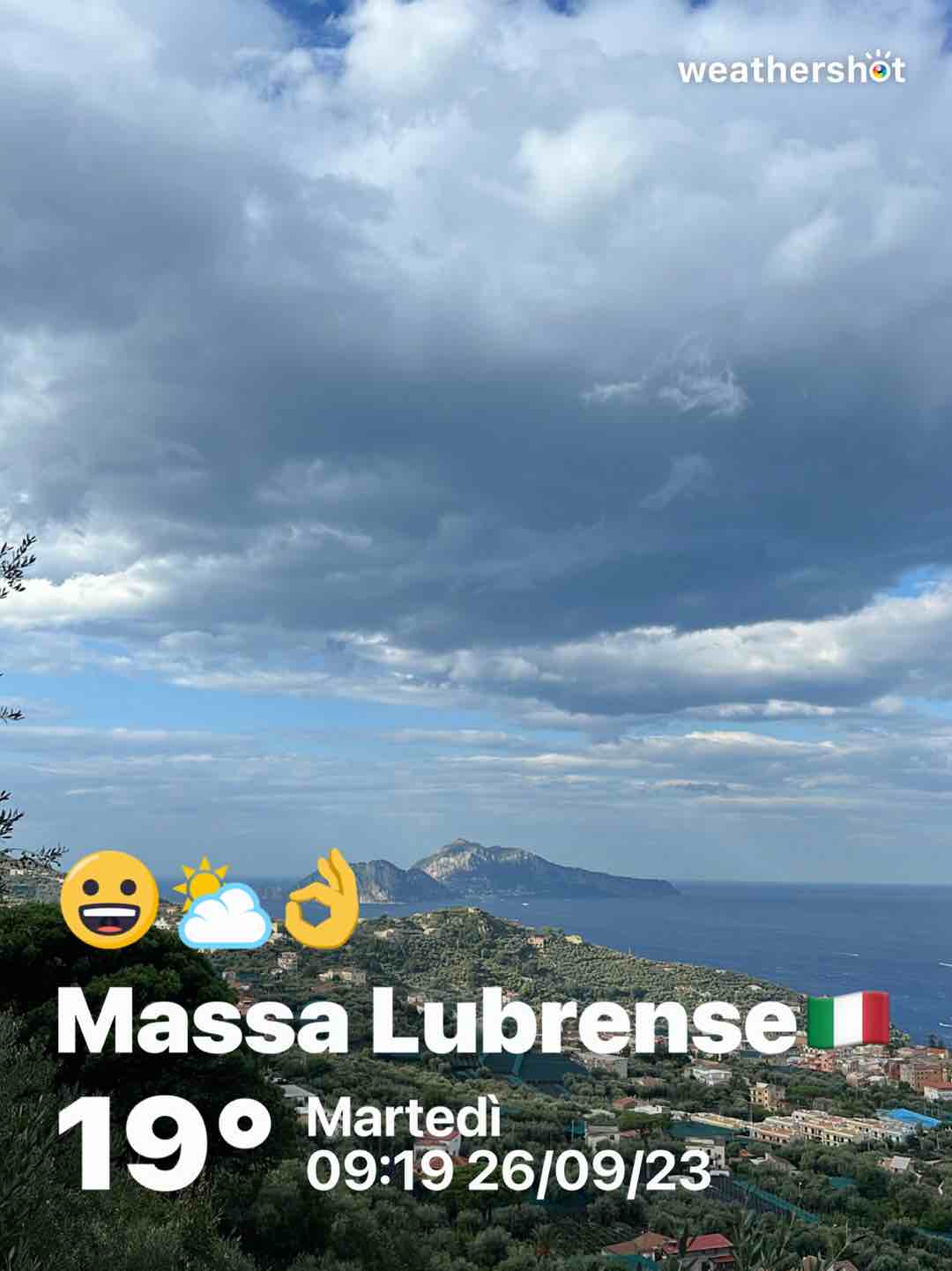 Partly cloudy weather in Massa Lubrense, 19°C — September 26, 2023 (community photo)