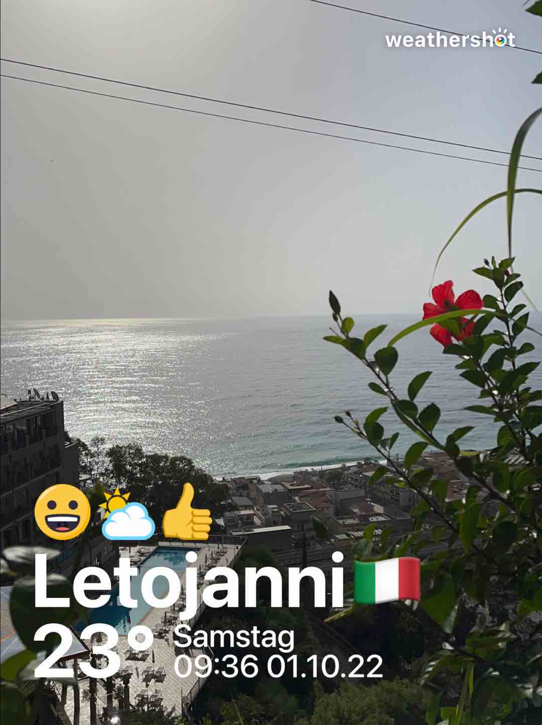 Partly cloudy weather in Letojanni, 23°C — October 1, 2022 (community photo)