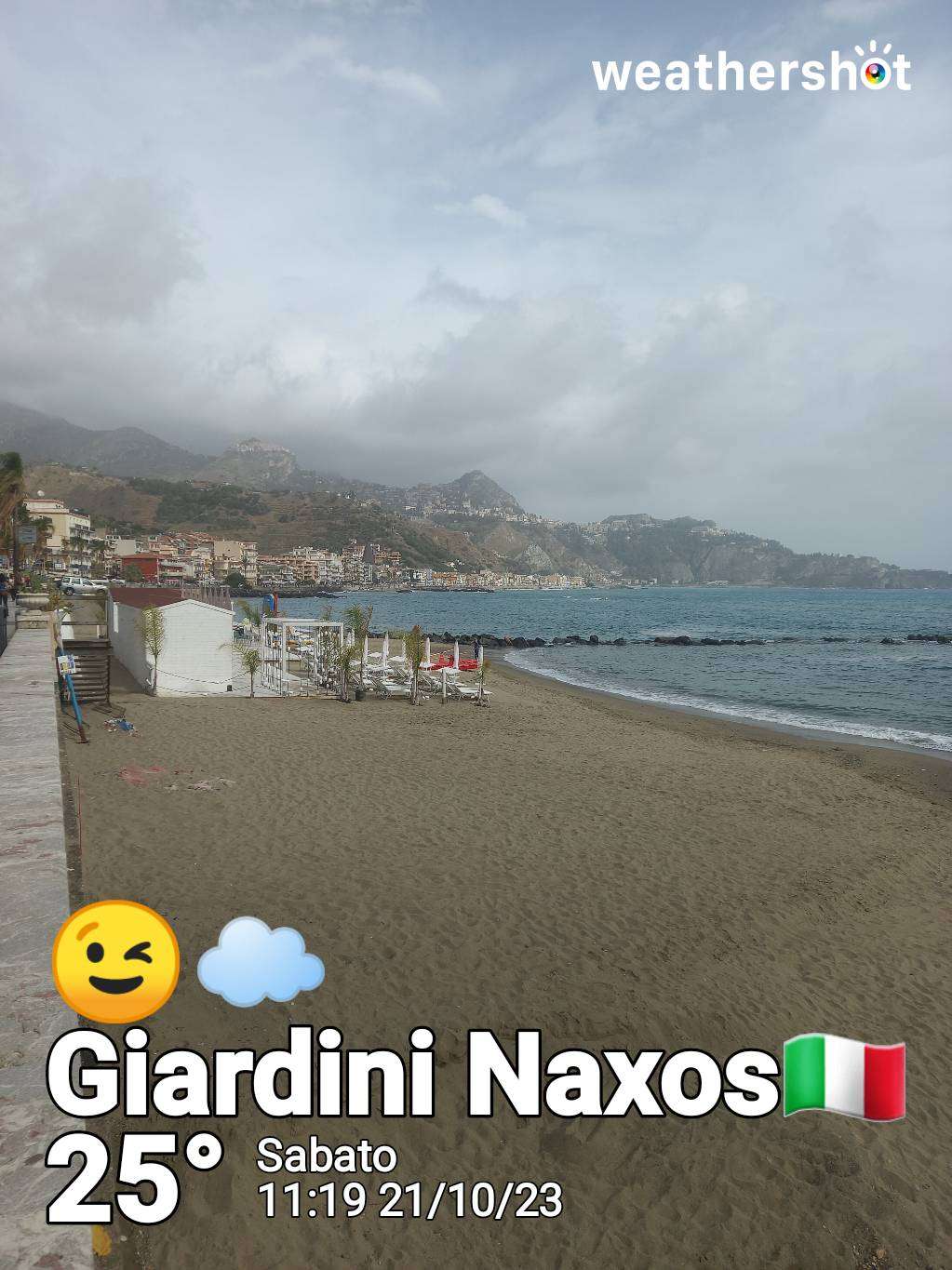 Cloudy weather in Giardini Naxos, 25°C — October 21, 2023 (community photo)