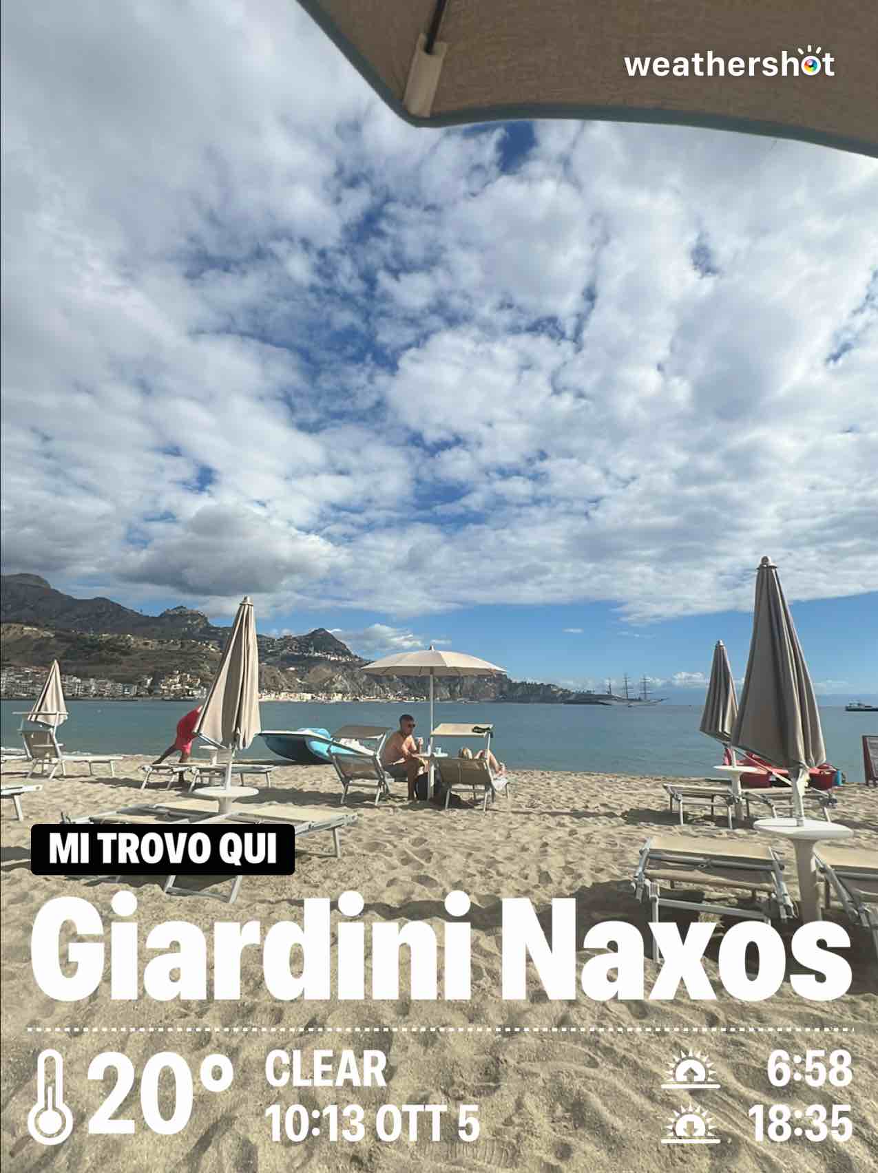 Weather in Giardini Naxos, 20°C — October 5, 2024 (community photo)