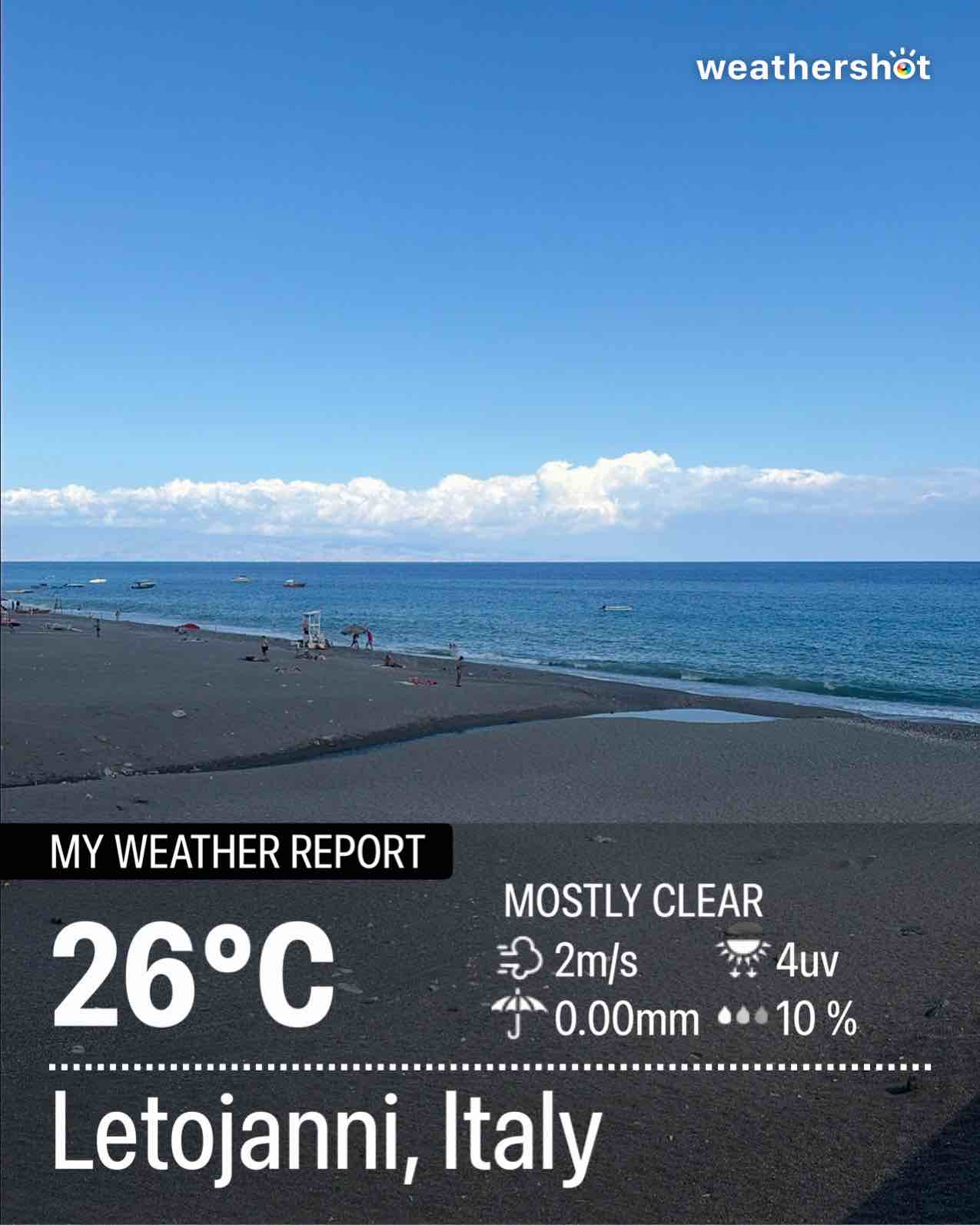 Weather in Letojanni, 26°C — September 16, 2026 (community photo)