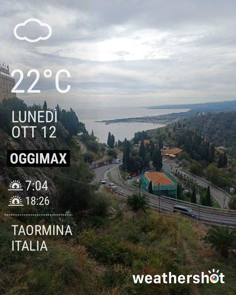 Cloudy weather in Taormina, 22°C — October 12, 2026 (community photo)