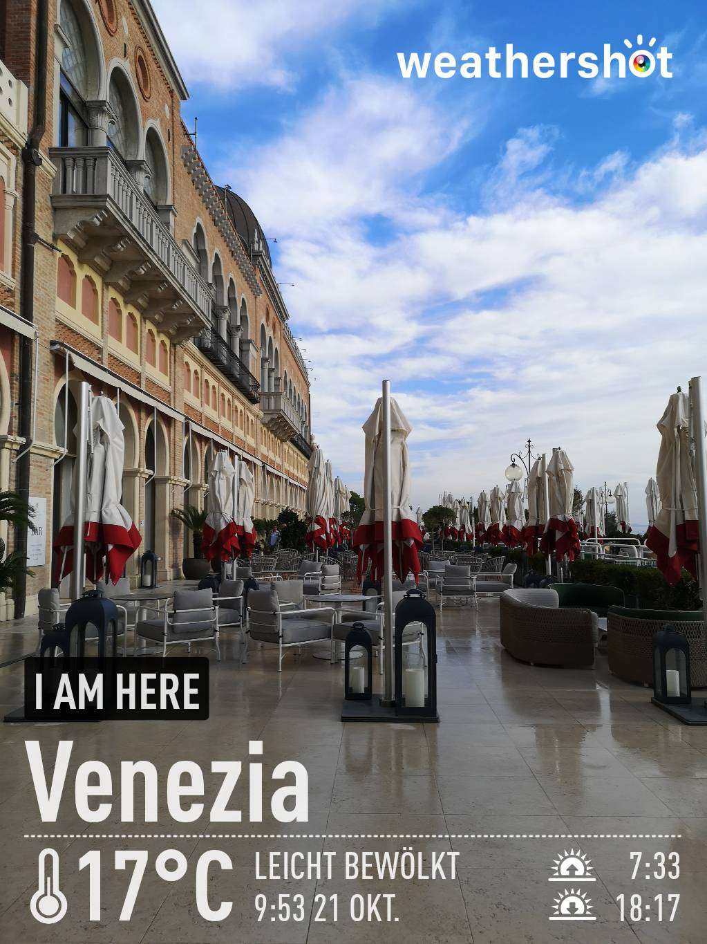 Partly cloudy weather in Venezia, 17°C — October 21, 2023 (community photo)