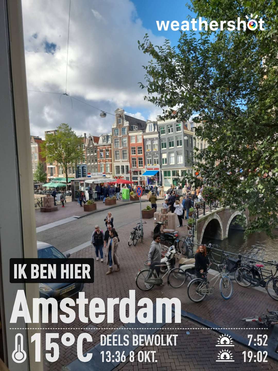 Partly cloudy weather in Amsterdam, 15°C — October 8, 2022 (community photo)
