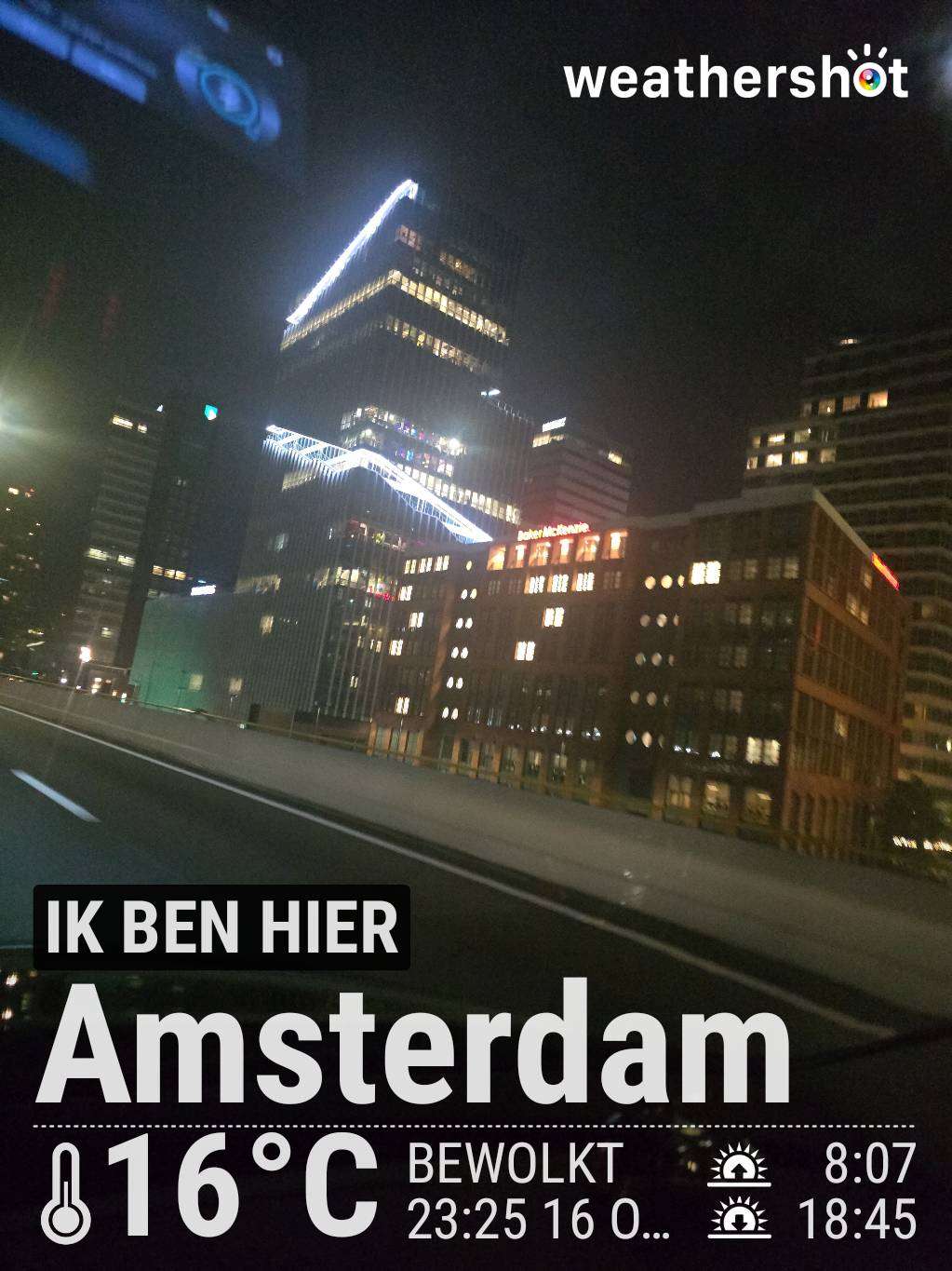 Cloudy night weather in Amsterdam, 16°C — October 16, 2024 (community photo)