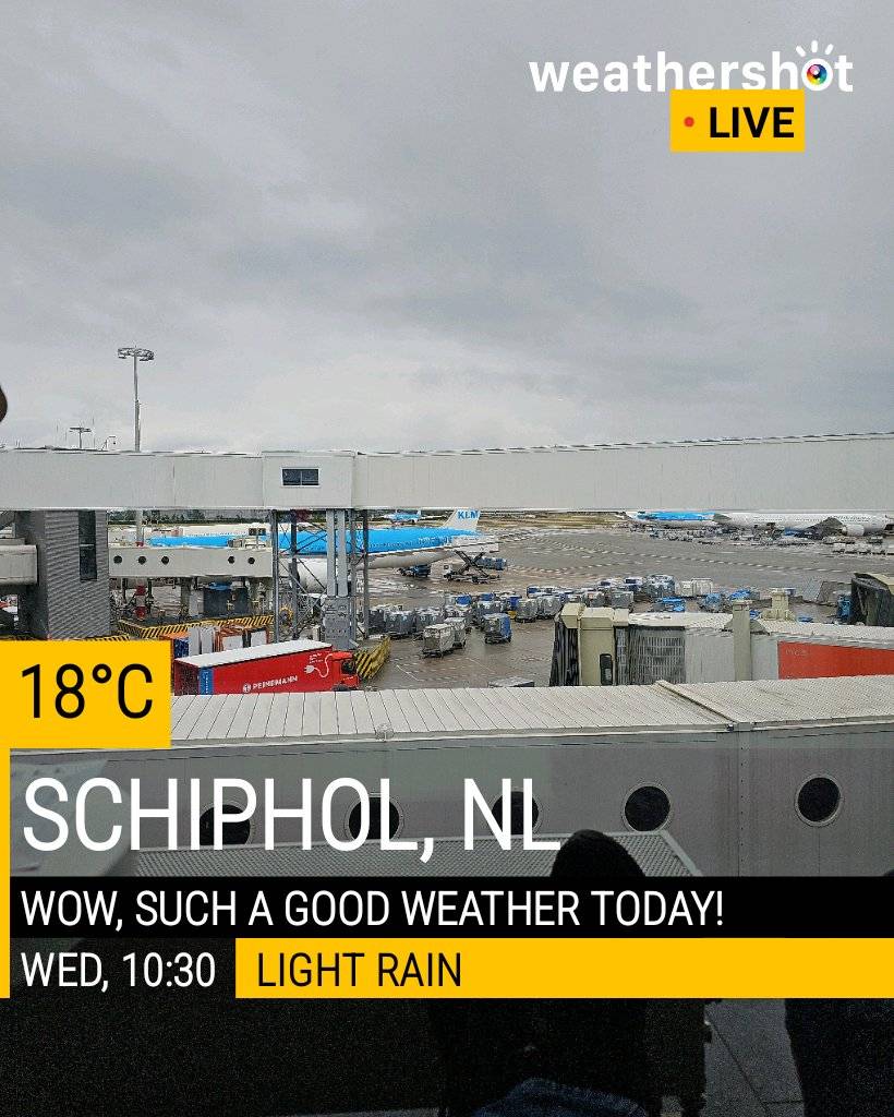 Rainy weather in Schiphol, 18°C — August 19, 2026 (community photo)
