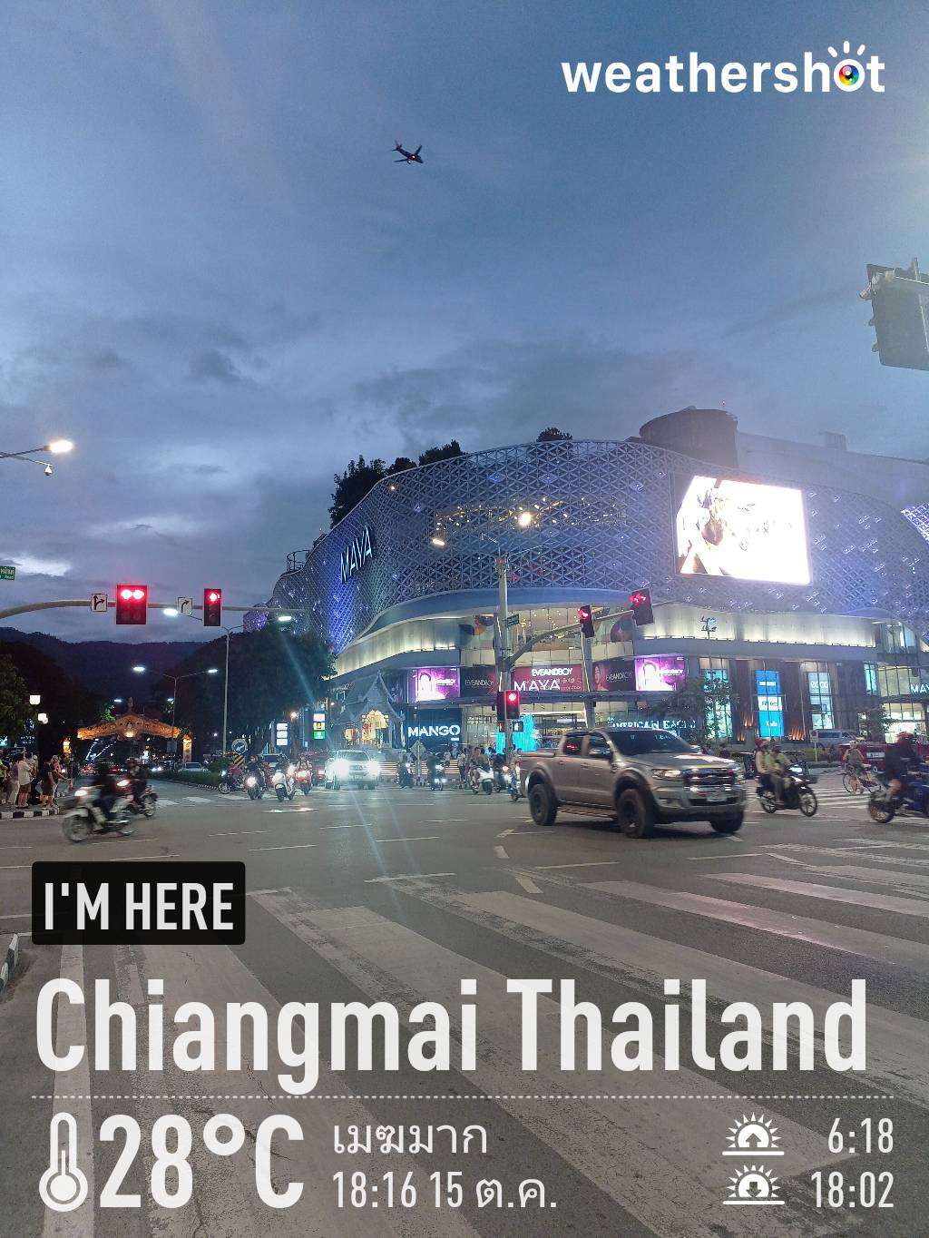 Cloudy night weather in เชียงใหม่, 28°C — 15 ตุลาคม 2023 (community photo)