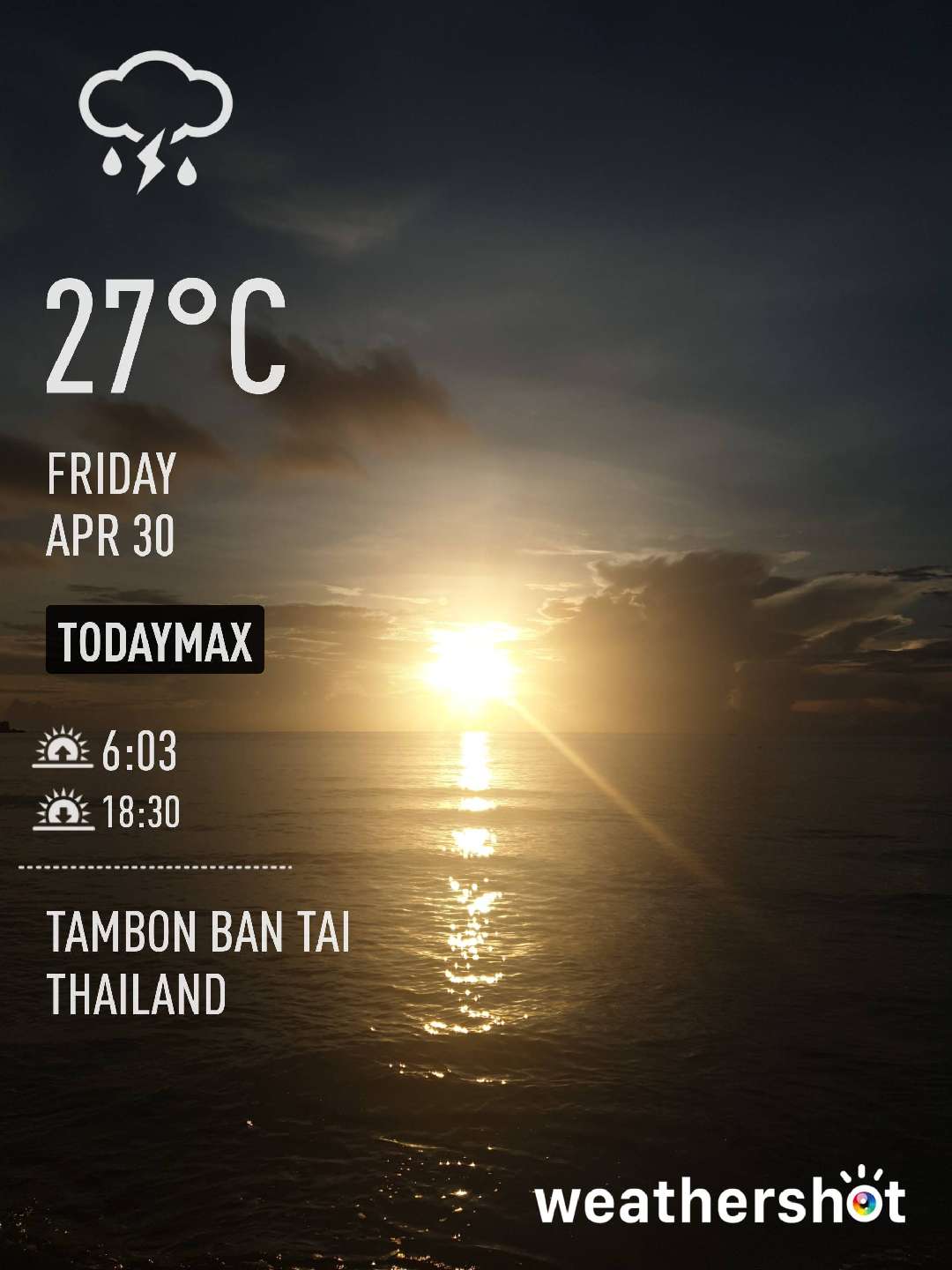 Weather in Tambon Ban Tai, 27°C — April 30, 2021 (community photo)