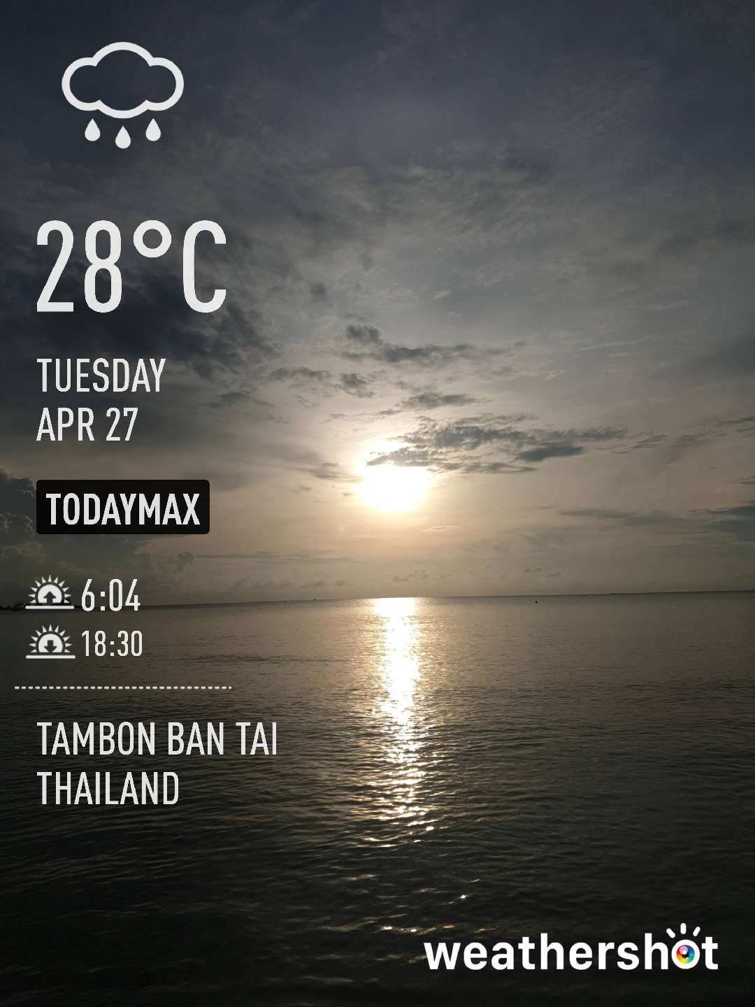 Rainy weather in Tambon Ban Tai, 28°C — April 27, 2021 (community photo)