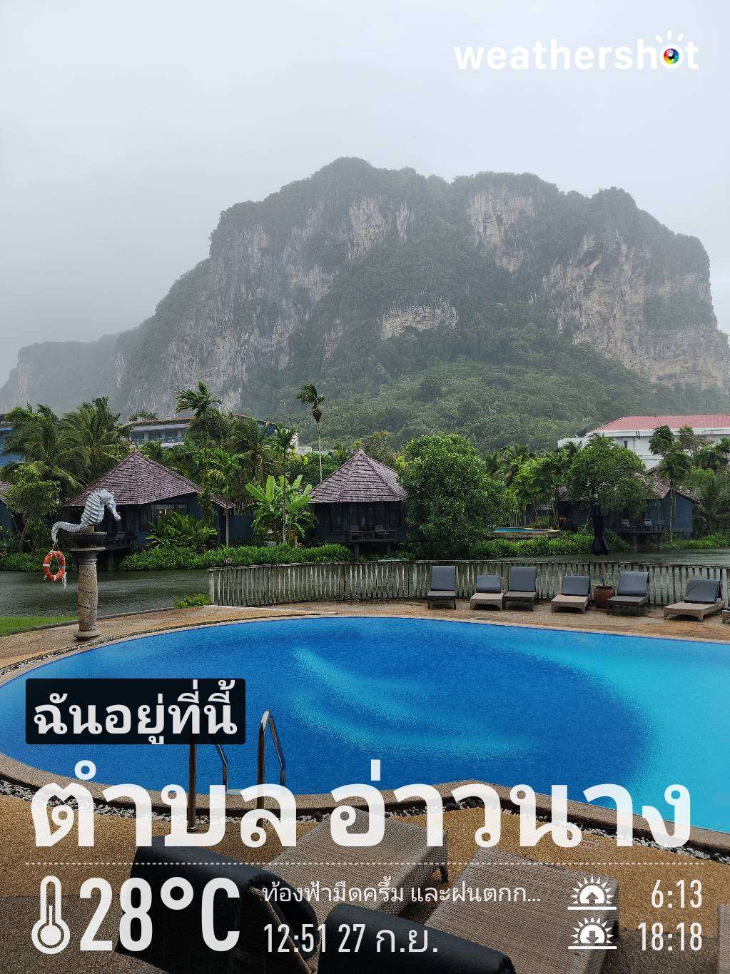 Rainy weather in Tambon Ao Nang, 28°C — September 27, 2023 (community photo)