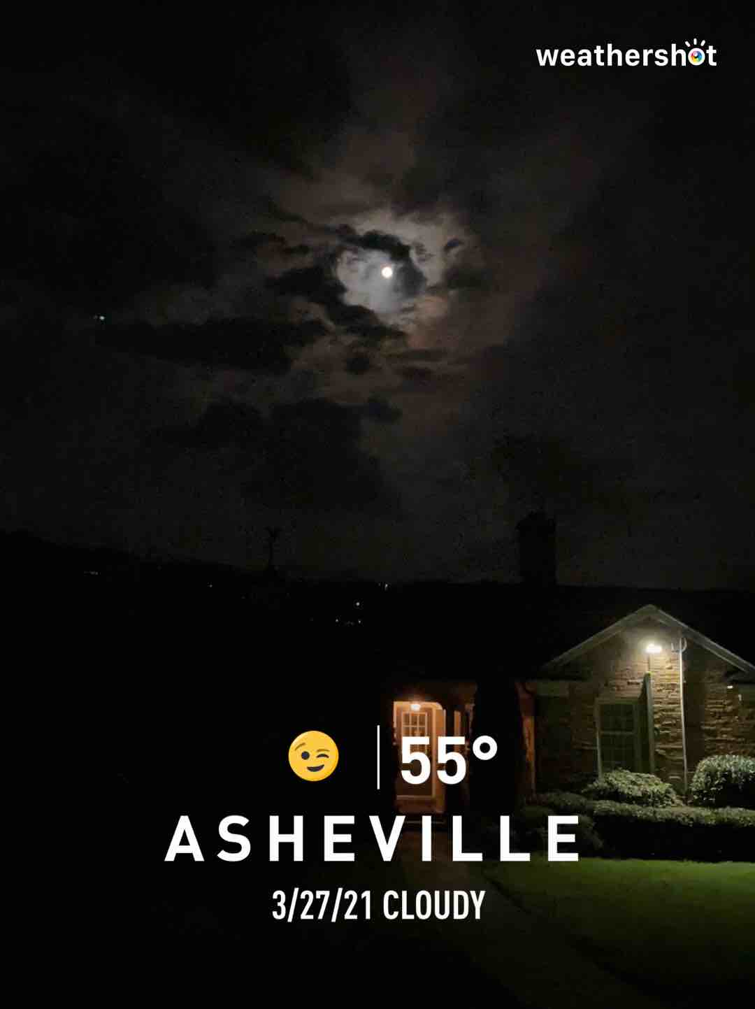 Cloudy weather in Asheville, 55°F — March 27, 2021 (community photo)