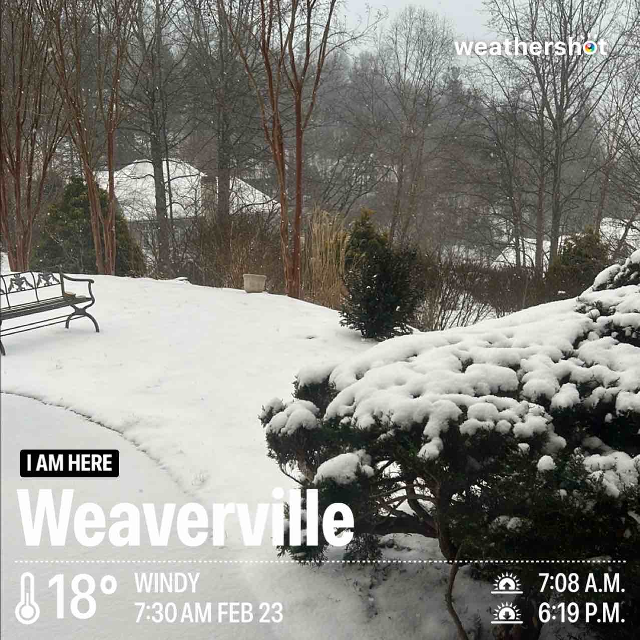 Clear weather in Weaverville, 18°F — February 23, 2026 (community photo)