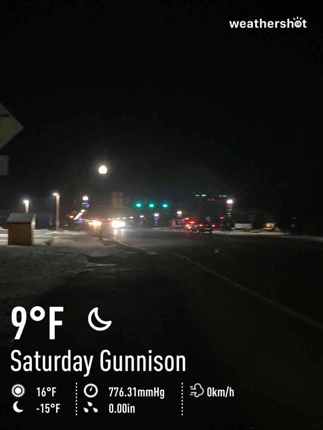 Clear night weather in Gunnison, 9°F — December 18, 2021 (community photo)