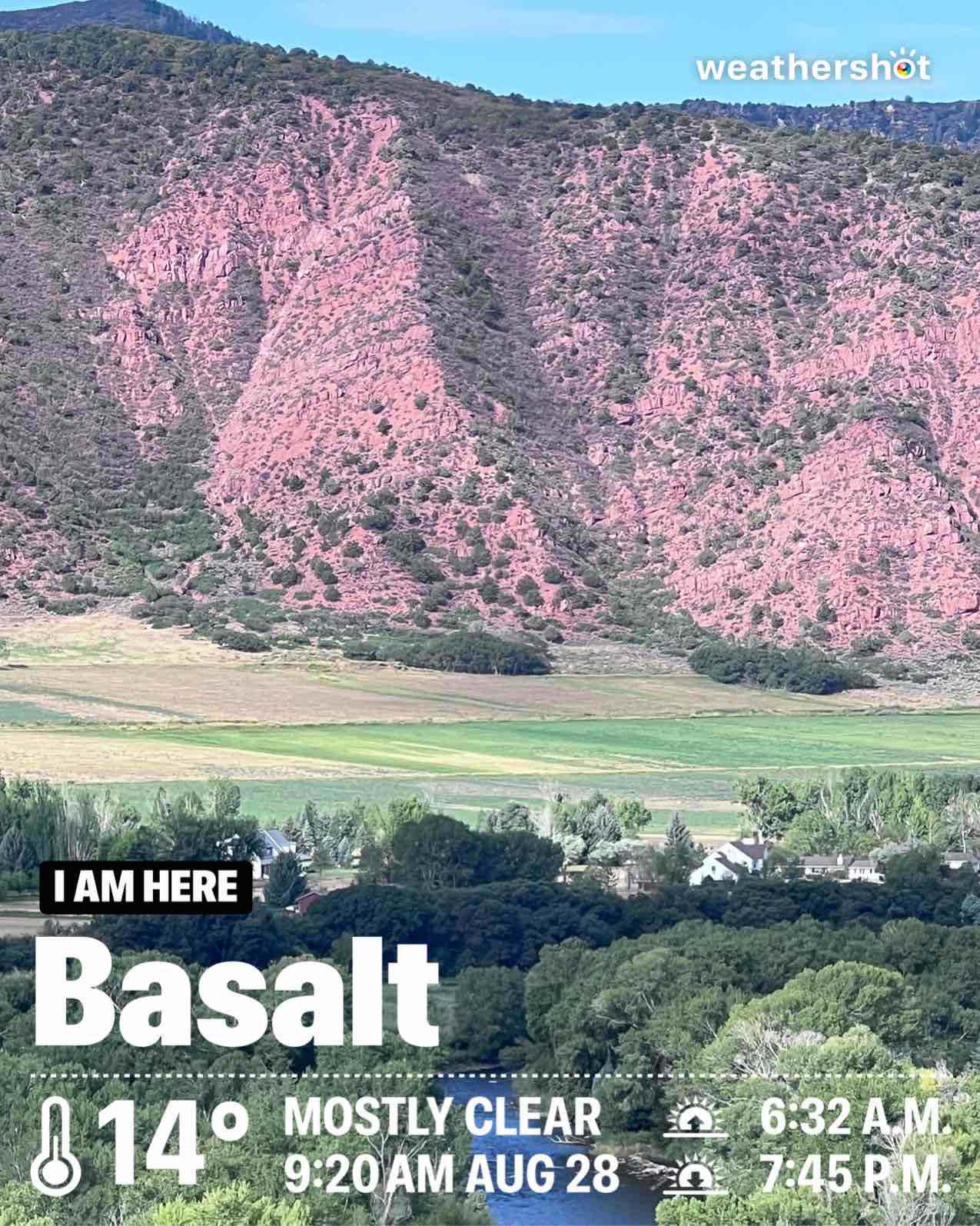 Partly cloudy weather in Basalt, 57°F — August 28, 2025 (community photo)