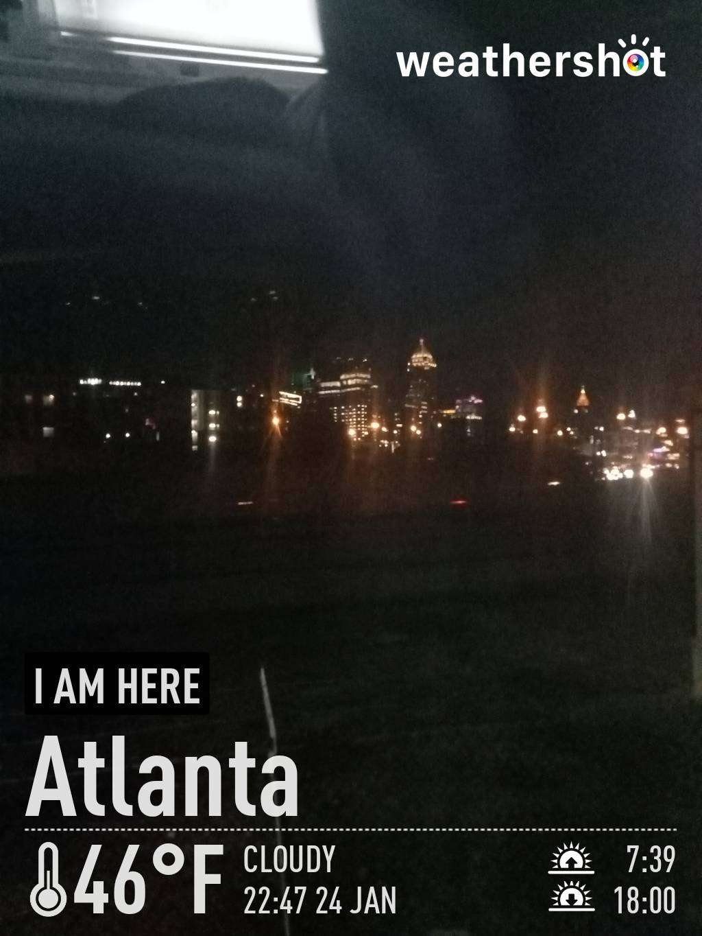 Cloudy night weather in Atlanta, 46°F — January 24, 2023 (community photo)