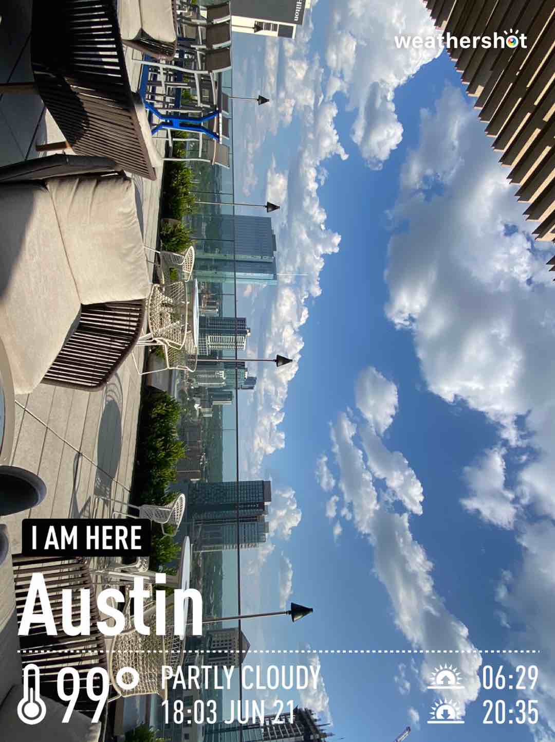 Weather in Austin, 99°F — June 21, 2022 (community photo)