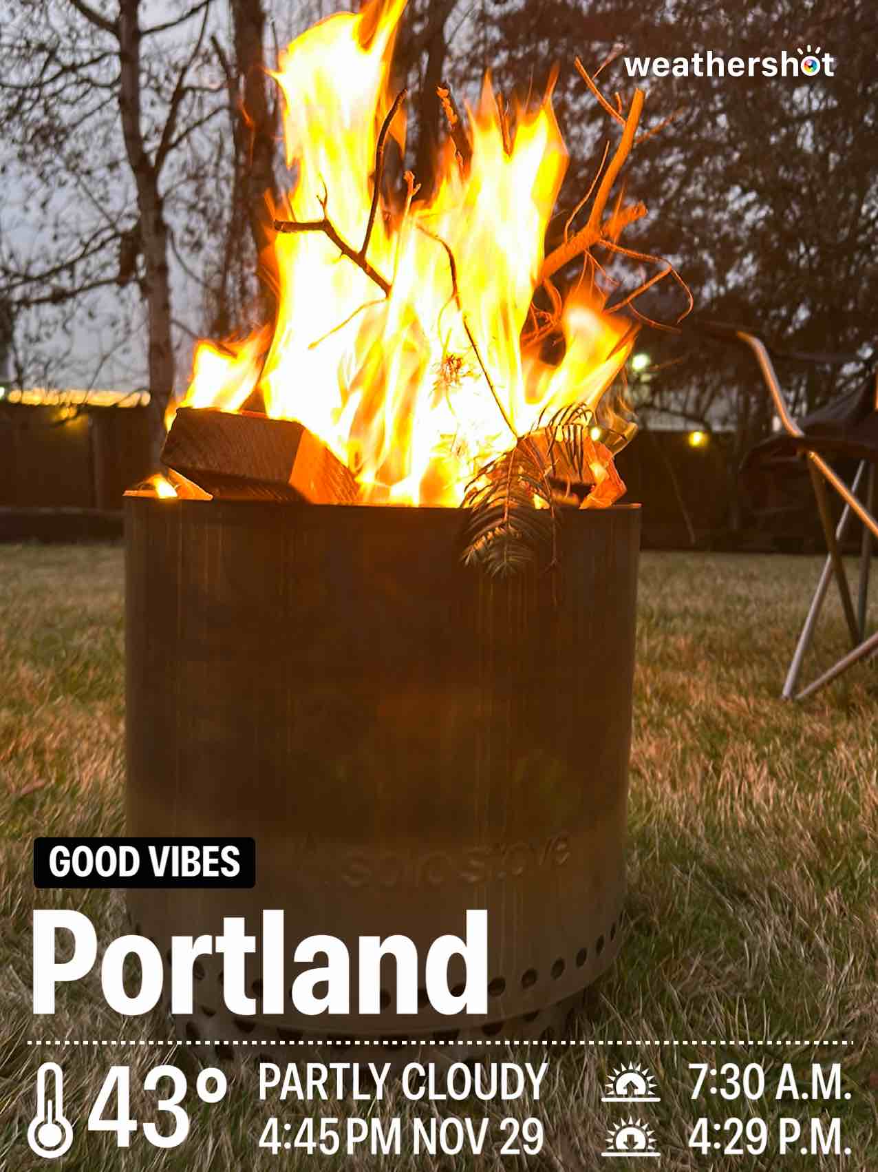 Partly cloudy weather in Portland, 43°F — November 29, 2024 (community photo)
