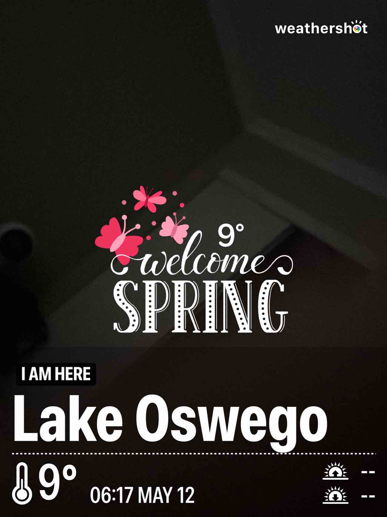 Weather in Lake Oswego, 32°F — May 12, 2025 (community photo)