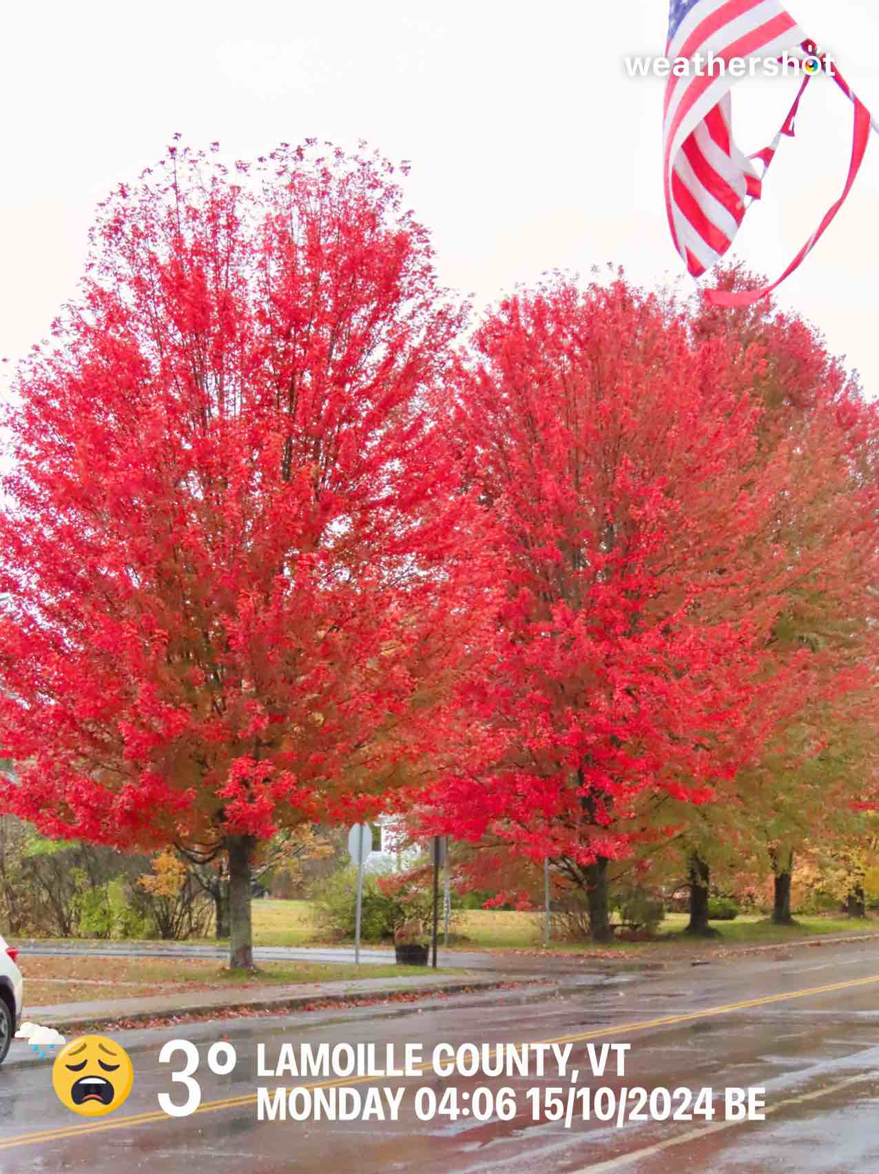 Rainy weather in Stowe, 37°F — October 14, 2024 (community photo)