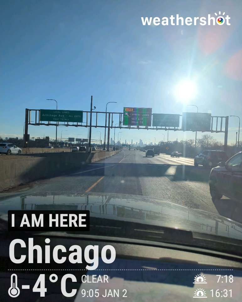 Clear night weather in Chicago, 25°F — January 2, 2026 (community photo)