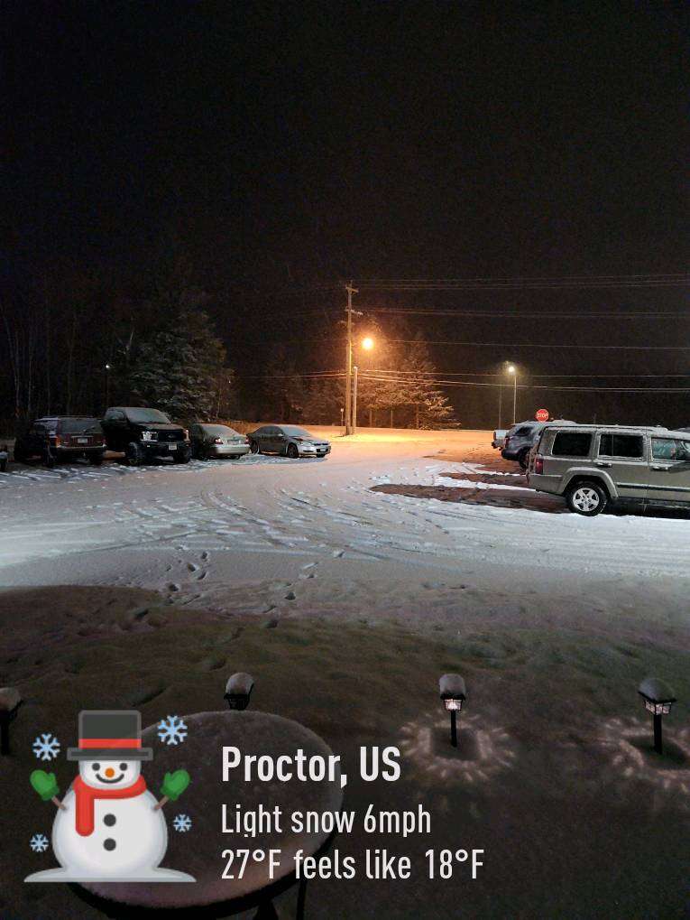 Weather in Proctor, 27°F — November 14, 2022 (community photo)