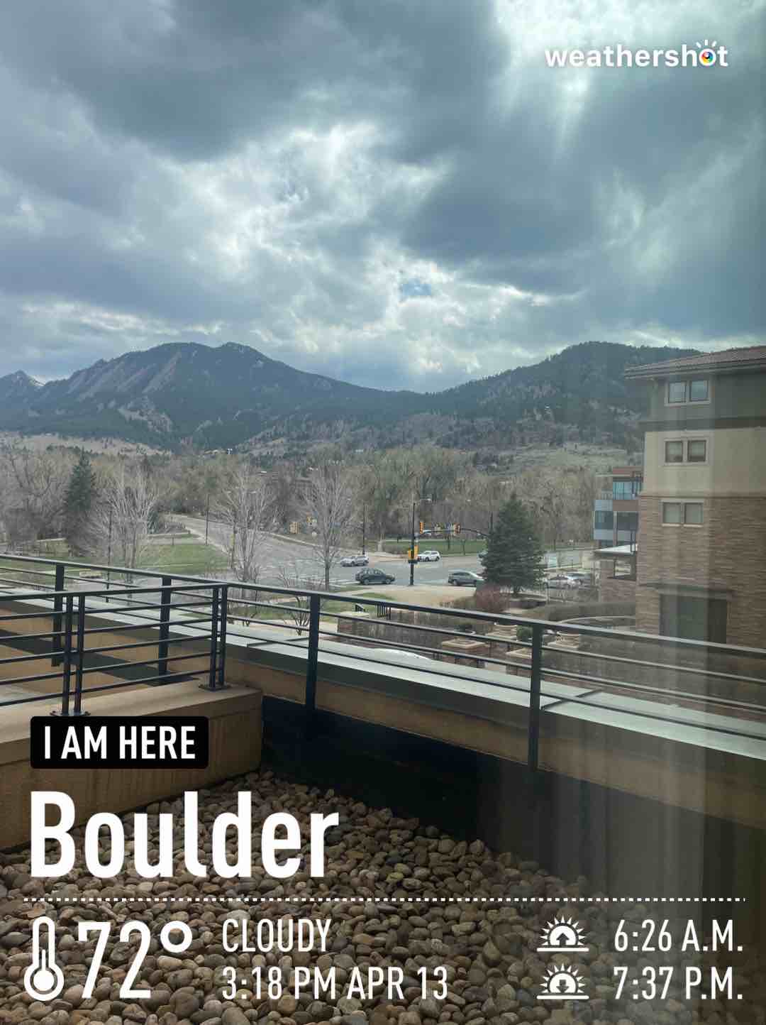 Cloudy weather in Boulder, 72°F — April 13, 2023 (community photo)