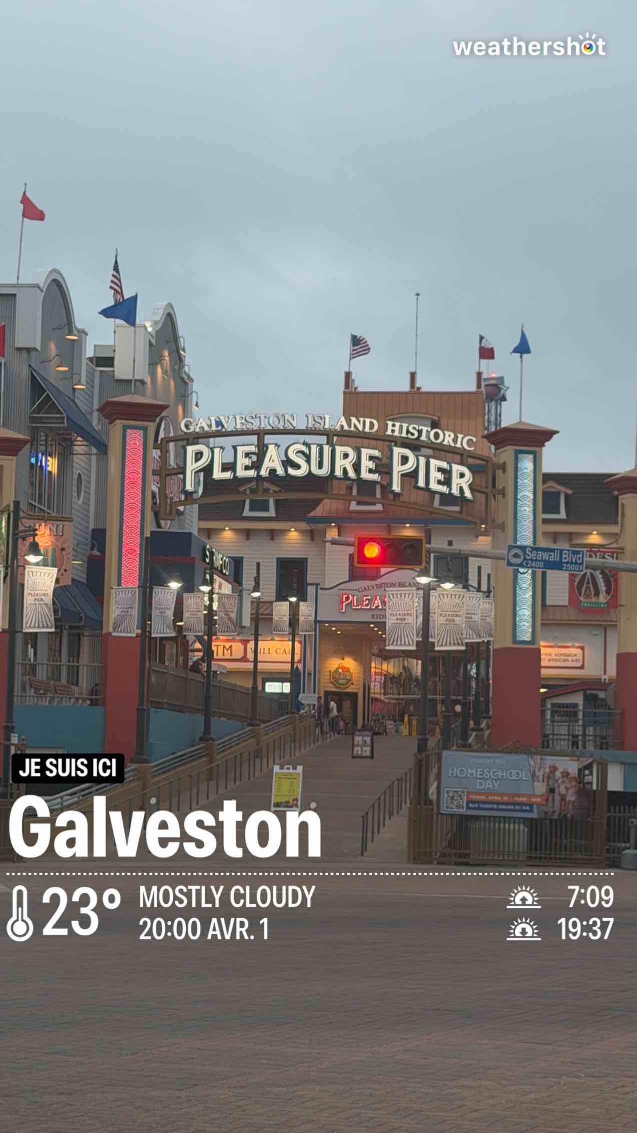 Partly cloudy weather in Galveston, 73°F — April 1, 2026 (community photo)