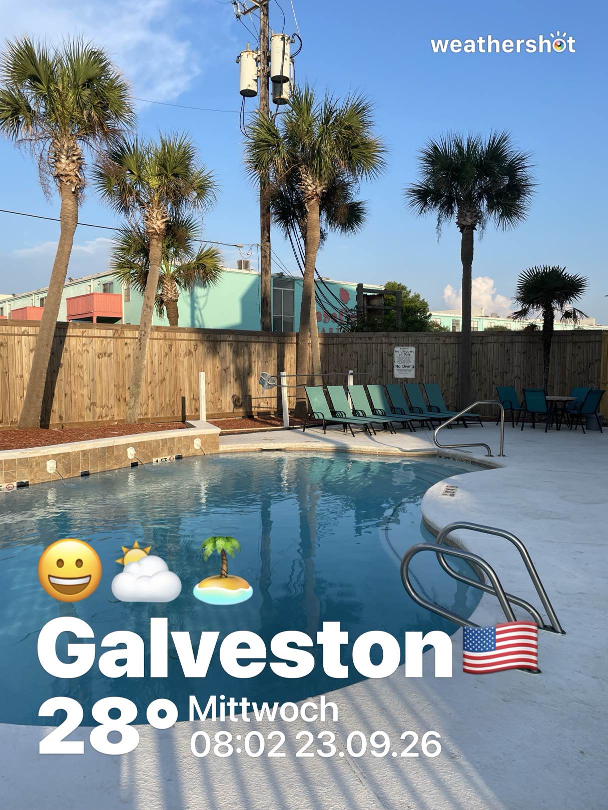 Weather in Galveston, 82°F — September 23, 2026 (community photo)