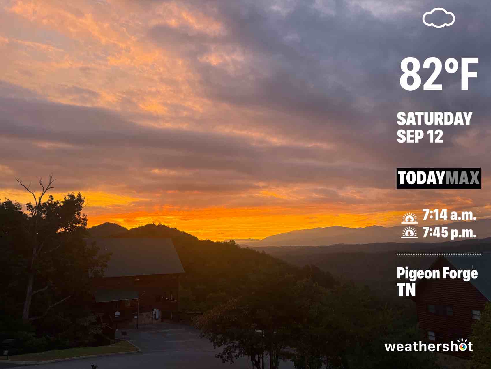 Cloudy weather in Sevierville, 70°F — September 12, 2026 (community photo)