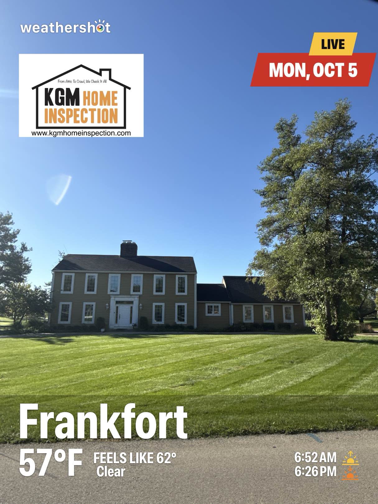 Clear weather in Frankfort, 57°F — October 5, 2026 (community photo)