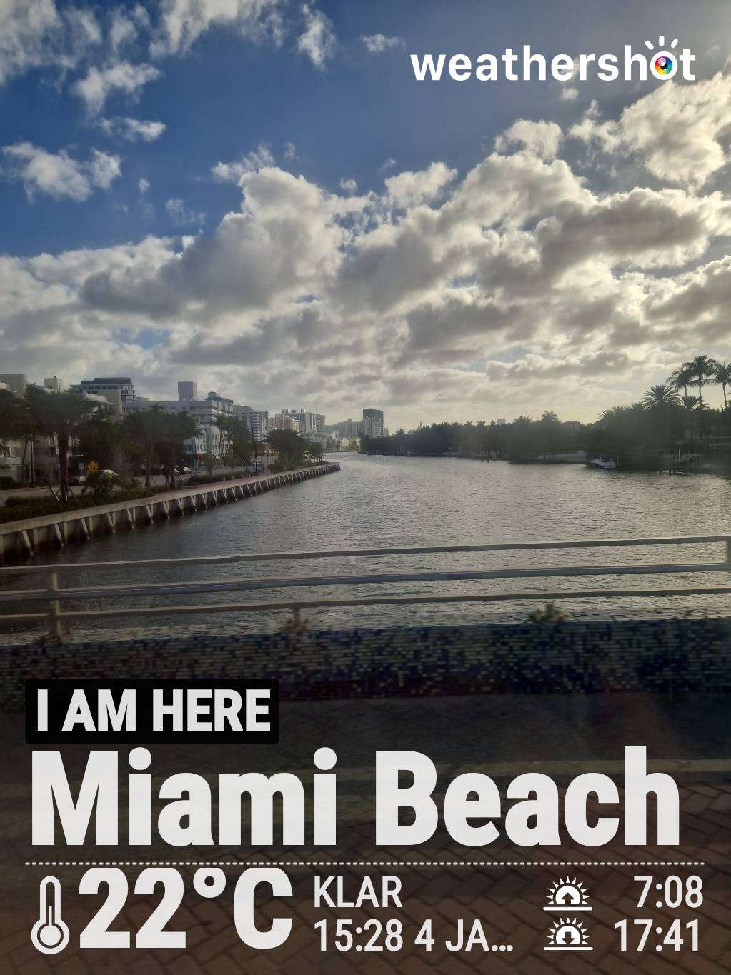 Sunny weather in Miami Beach, 72°F — January 4, 2025 (community photo)