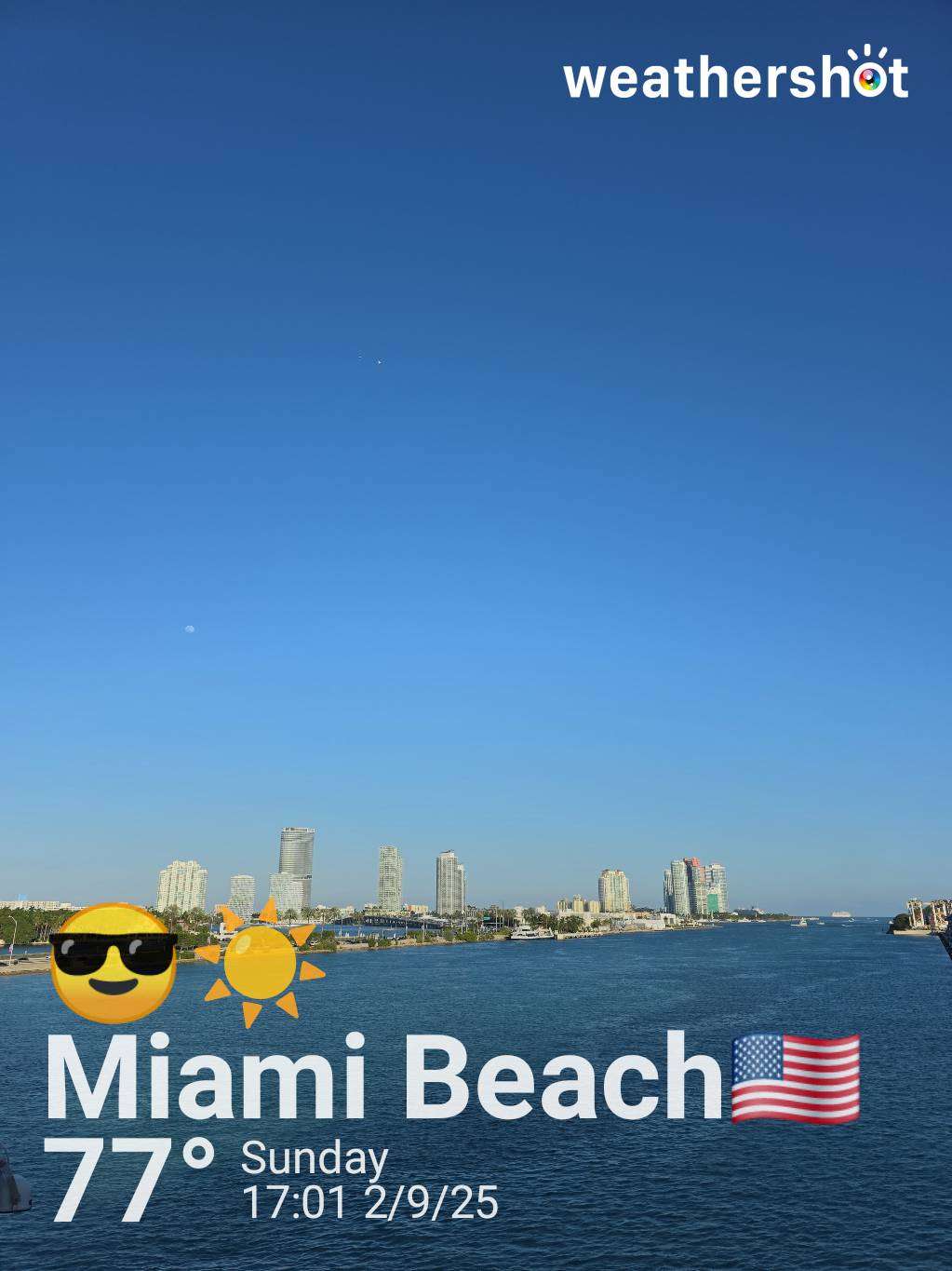 Clear weather in Miami Beach, 77°F — February 9, 2025 (community photo)