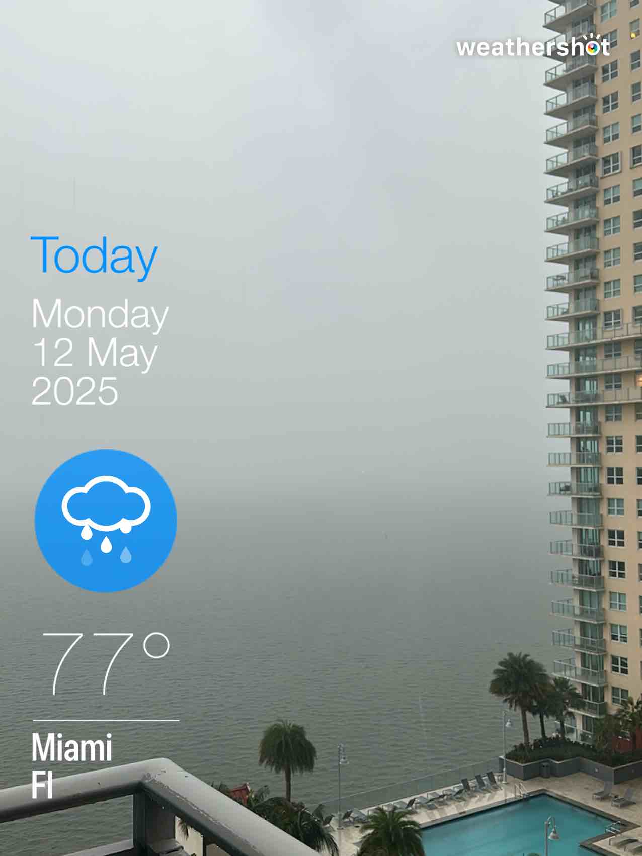 Rainy weather in Miami, 77°F — May 12, 2025 (community photo)